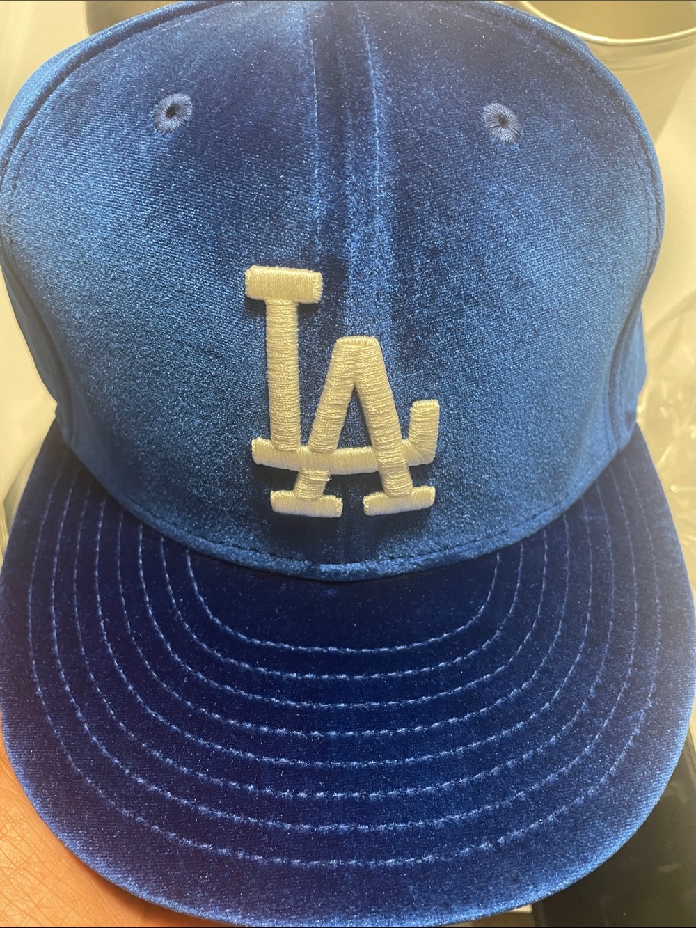 New Era Los Angeles Dodgers Velvet Cap in Royal Blue with White LA Logo